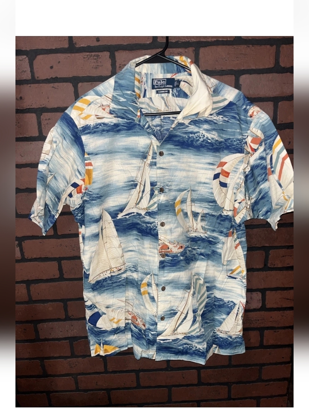 Polo by Ralph Lauren Mens XL Blue and White Sailboat Vintage Button Up
